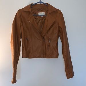 Xhilaration faux brown leather moto jacket